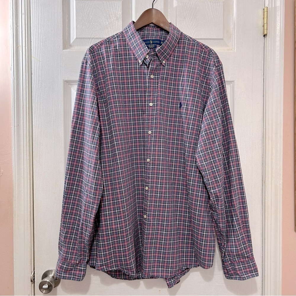 POLO Ralph Lauren Men's Button Down Shirt Cotton Plaid Violet Red Size XXL